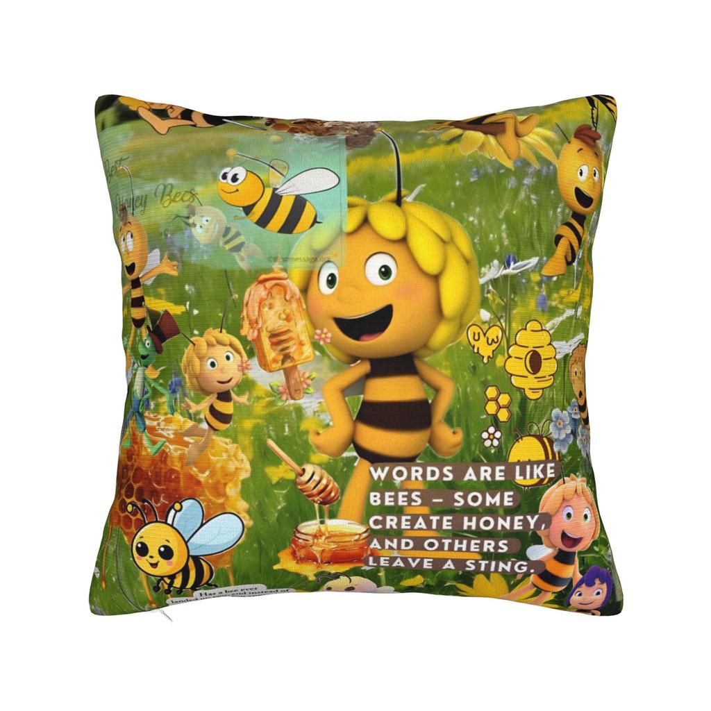 Maya The Bee With Flowers Cartoon Pillowcase Merch Soft Cushion Cover Gift Throw Pillow Case Cover Home Multi Size