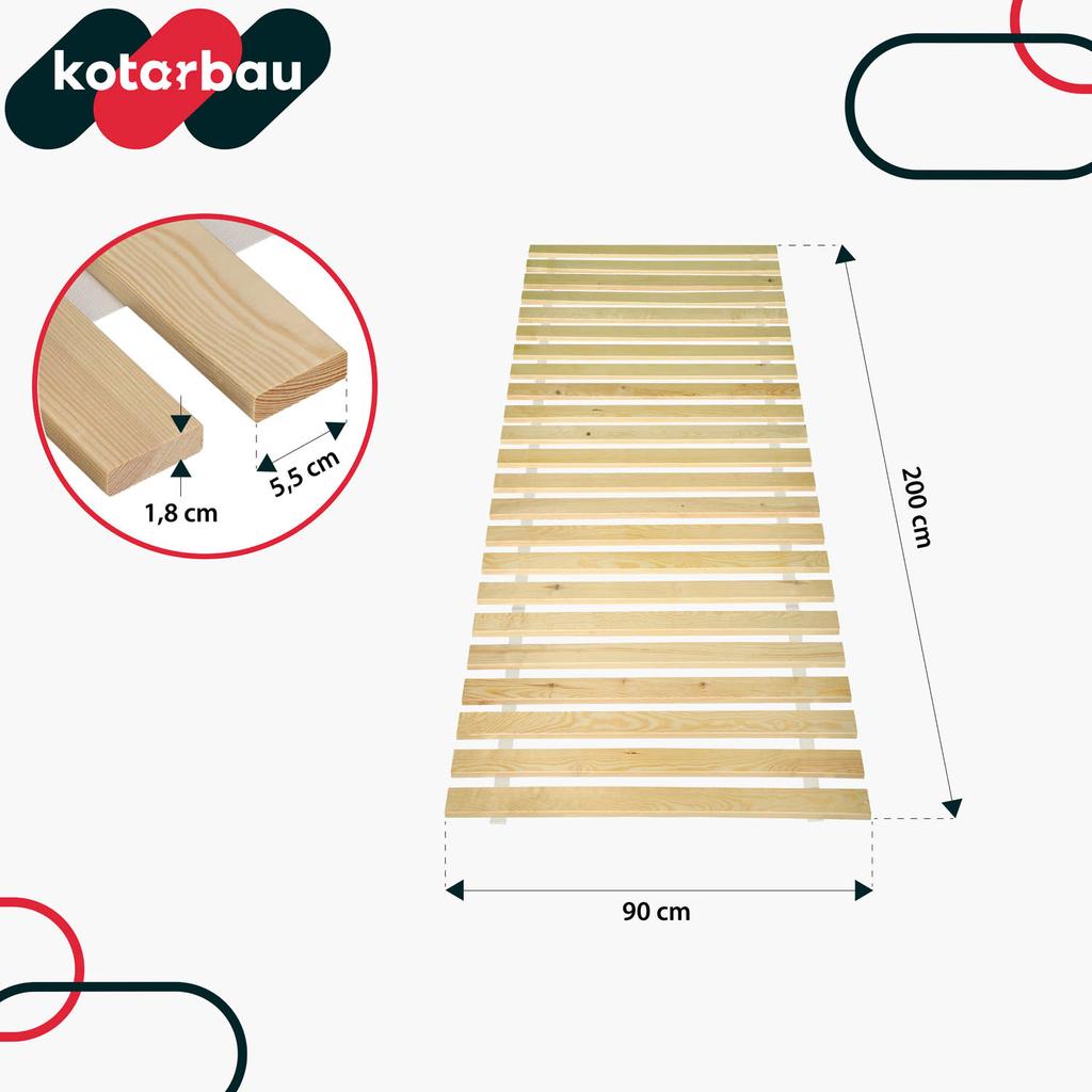 Wooden Bed Frame With Slats On A Tape For A Mattress 90 X 200 Cm