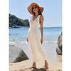Women S Hollow Sleeveless V Neck Long Beach Dress Vacation Style Solid Color