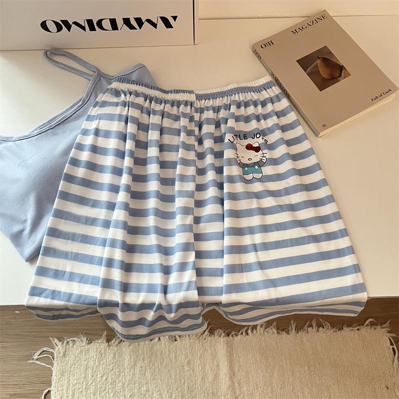 Женский Корейский Стиль Короткий Рукав Камисоль Пижамный Комплект с Чашечками, Милая Домашняя Одежда из Имитации Хлопка