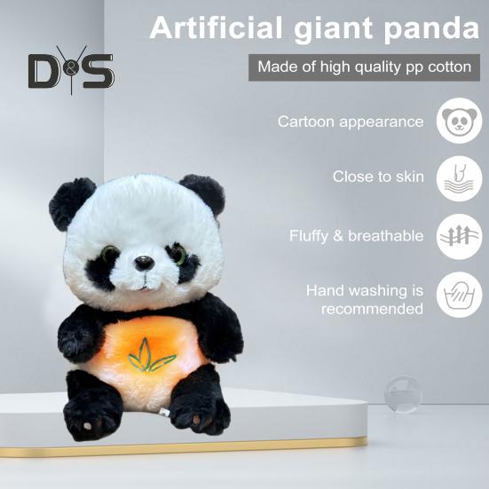 Panda Bear Plush Toy with Sound Light Sensing Soft Comfortable Stuffed Animal for Anxiety Relief Soothing Sleep Companion with Musical Lights