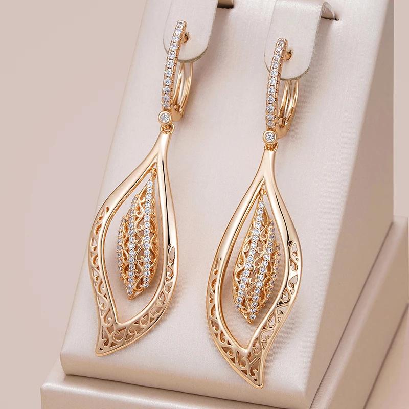 Vintage Ethnic Long Dangle Earrings For Women Exquisite White Zircon Gold Color Wedding Earrings Party Jewelry Gifts