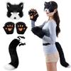 Faux Fur Cat Fox Maque Tail And Paw Gloves Set Handmade Furry Animal Therian Kit Masquerade Halloween Party Cosplay Costume Accessory