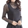 Glitter Top with Sheer High LL Sizes [Dress K.O] See-Through Inner, Neck, M, L, (JP, Alphabet, L, LL, Black)