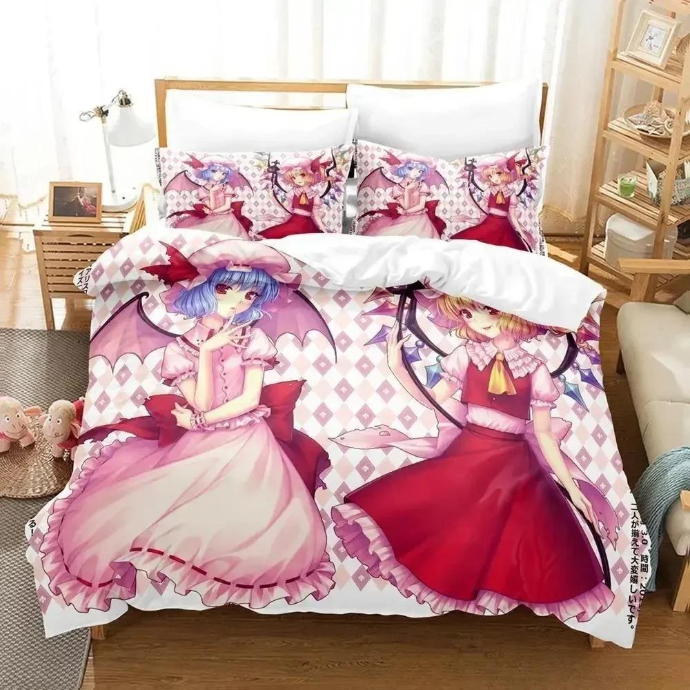 3D Touhou Project Ремилия Алая Комплект Постельного Белья Картонная Коробка Аниме Взрослые Дети Спальня с Мягкой Тканью Пододеяльник Комплекты 3D Каваи Молодые Девочки