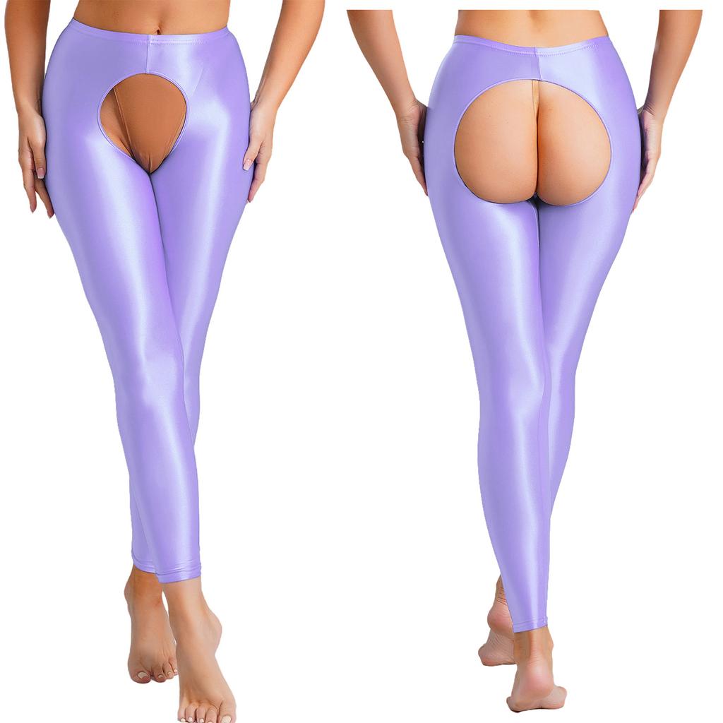 Женские глянцевые леггинсы с высокой талией, облегающие тайтсы со стратегическим отверстием, базовые брюки