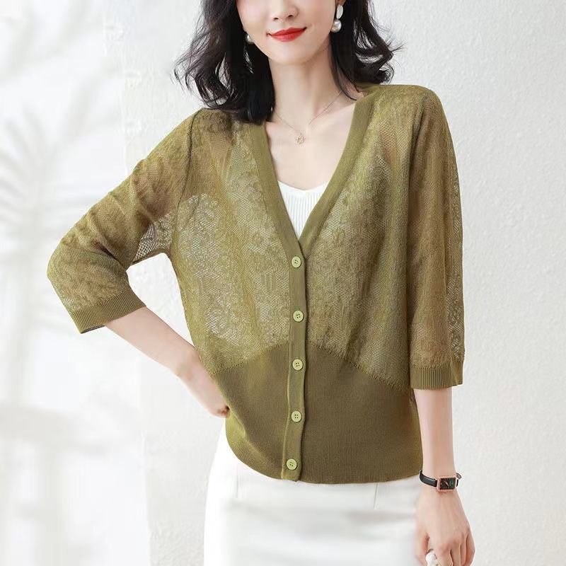 Вязаный кардиган, свободная женская шаль, ажурная рубашка с защитой от солнца и кондиционером