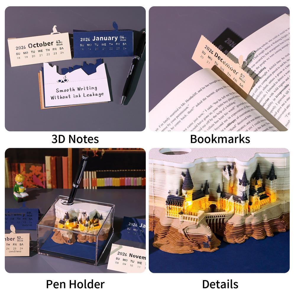 2025 3D Замок Бумажная скульптура Настольный календарь Волшебный замок Блокнот для заметок Отрывной блокнот DIY Подарки для домашнего офиса школы