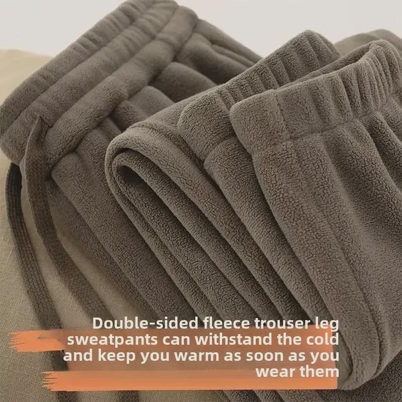 Мужские двухсторонние флисовые спортивные штаны - утолщенные, с бархатной подкладкой, зимние теплые, с манжетами, спортивная одежда