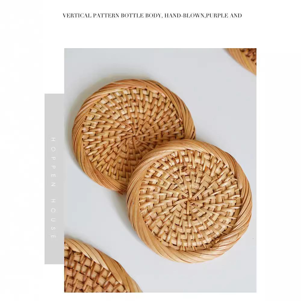 Vietnamese Rattan Coasters and Trivets Kitchen Accessories Table Storage Tea Set Parts Handwoven Heat Insulation