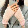 Женские перчатки без пальцев из искусственного меха с отверстием для большого пальца, полупалые перчатки, эластичные, теплые, зимние, для печати, письма, варежки