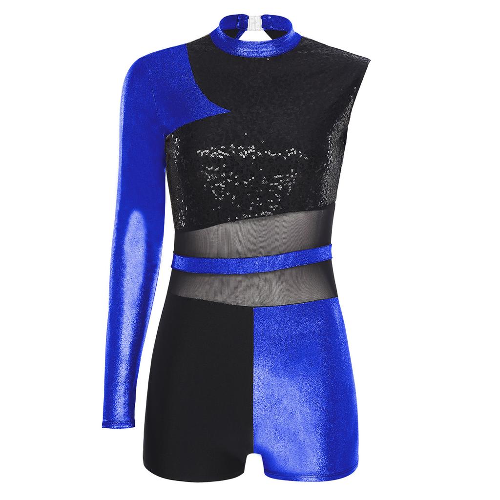 Женский комбинезон для танца ча-ча с открытой спиной, шортиками, блестящими пайетками, металлическим блеском, костюм для бальных танцев