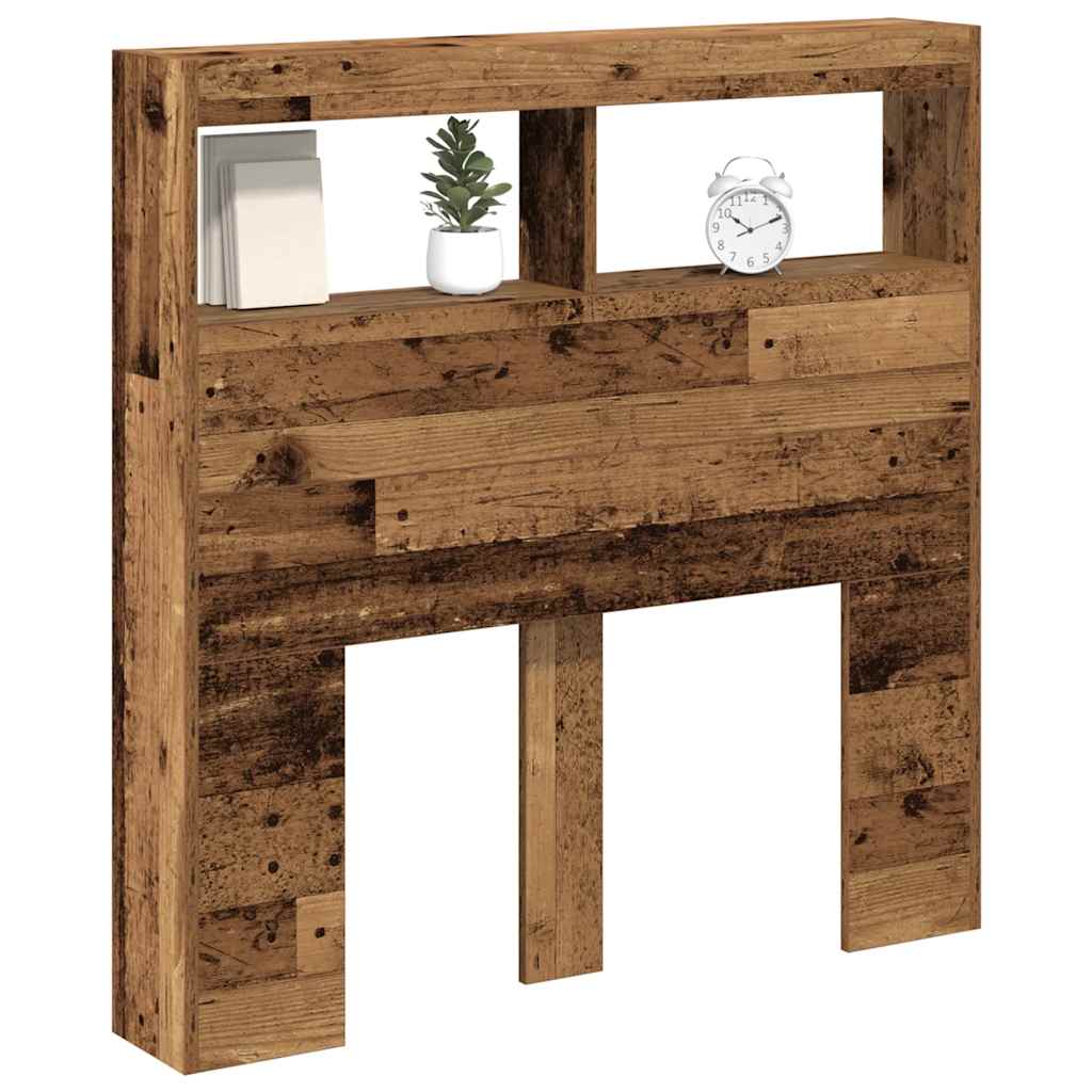 LED Headboard with Shelves Rustic Wood Look 100 x 17 x 102 cm