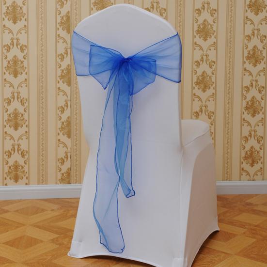 5Pcs Organza Chair Sashes Bright Color Silky Wedding Decoration Clear Chair Cover Back Ties Wedding Reception Event Decor