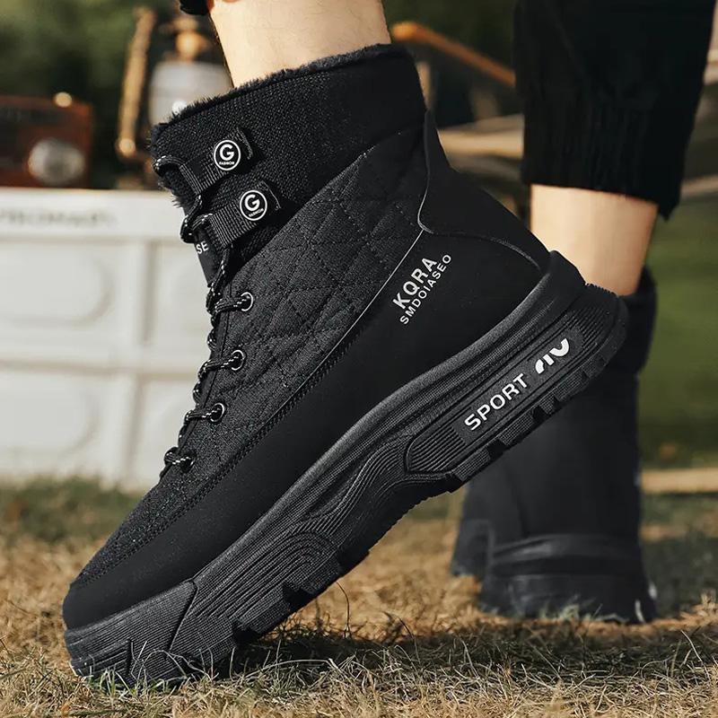 Уличные повседневные теплые зимние ботинки для мужчин, зимние удобные ботинки из бархата и хлопка, модные нескользящие износостойкие рабочие ботинки