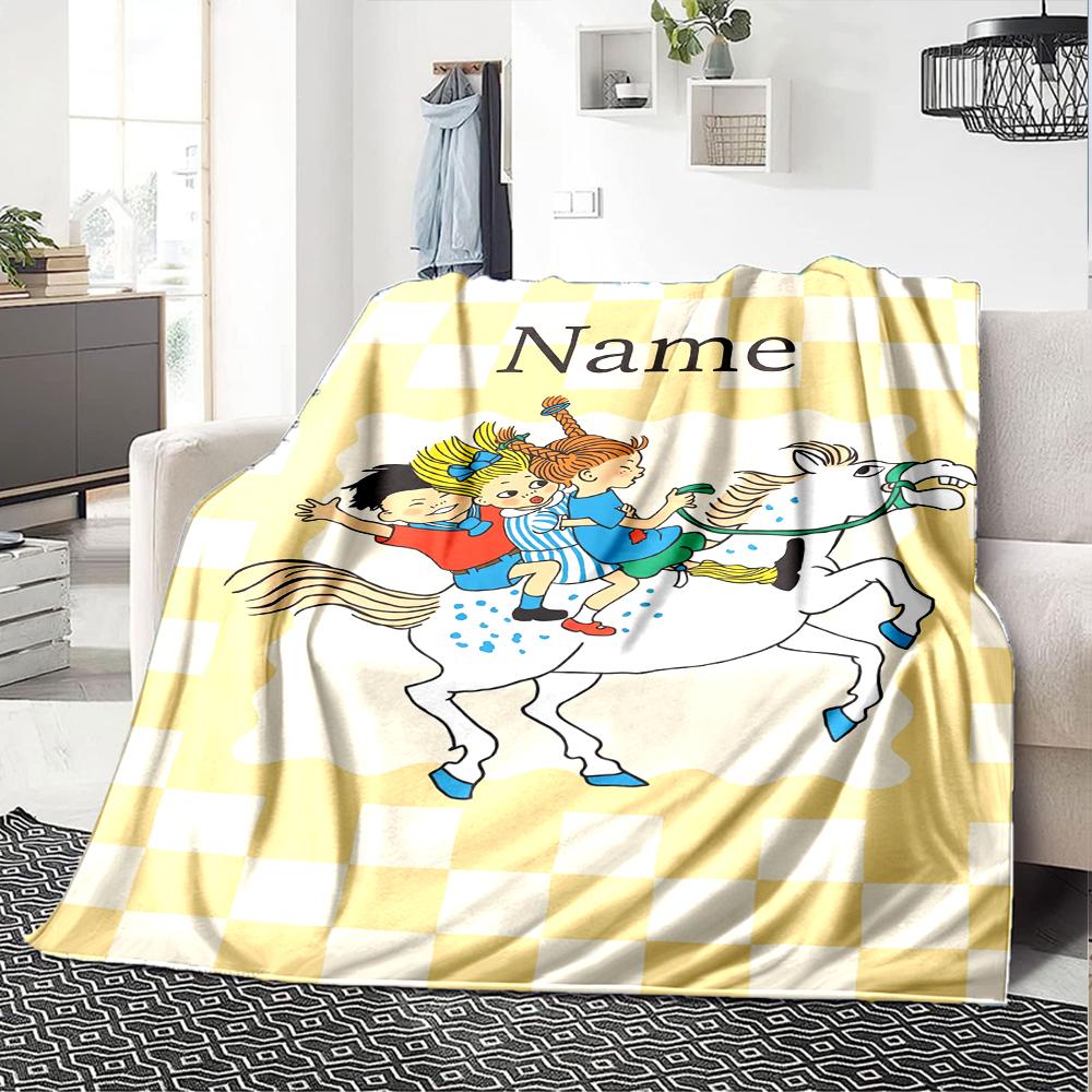 Custom Name Pippi Theme Printed Blanket Perfect For Couch Bed Travel Outdoor Use Machine Washable Cozy Durable