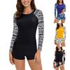 Printed Swimsuit Women'S Long Sleeve Split Swimsuit Conservative Sporty Bikini Sunblock Tight Swimwears Tankini For Teen Girls