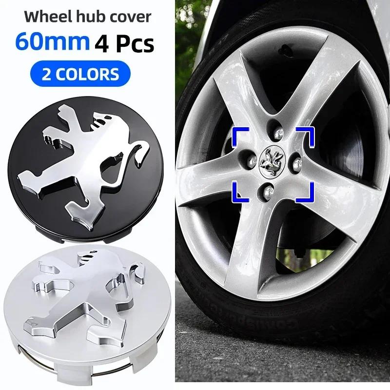 2026 Hot Car Sticker 4pcs 60mm Wheel Center Cap Logo Hub Cover Badge Emblem For Peugeot 2008 3008 307 308 206 207 208 407 508 50