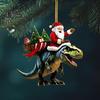 Christmas Pendant Santa Claus On Dinosaur Ornament 2D Flat Acrylic Hanging Decoration for Christmas Tree Mantel Decor