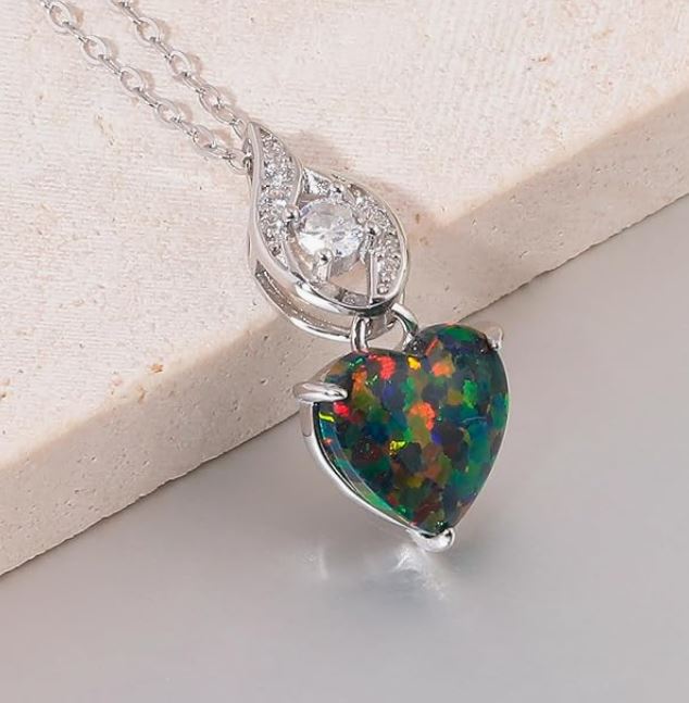 925 Sterling Silver Opal Pendant Necklace Cubic Zirconia Necklaces, Mother's Day Birthday Gift for Mom Wife Her