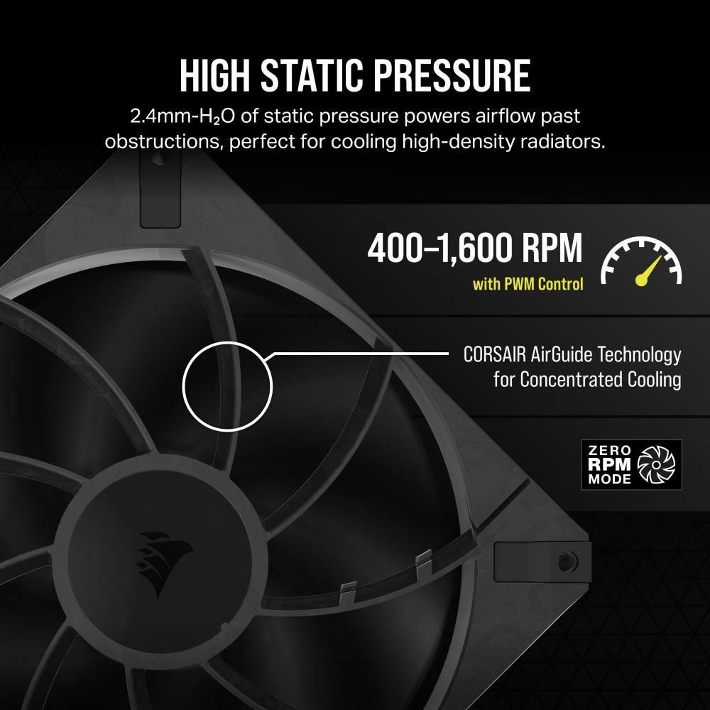 Corsair RS140 MAX 140mm PWM 30mm Thick PC Case Fan Dual Pack Black CO-9050175-WW