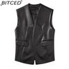 BITCED Sleeveless PU Leather Waistcoat Loose Fit Plus Size Women's Vest Cardigan Short Jacket