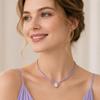 Zircon Stone Zircon Cord Necklace Dual Strand Rope Crystal Charm Necklace Prong Necklace  Women
