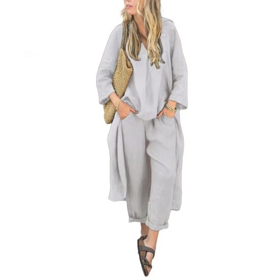 Женские комплекты из двух частей, длинный рукав, нерегулярный пуловер, топ с V-образным вырезом и широкий