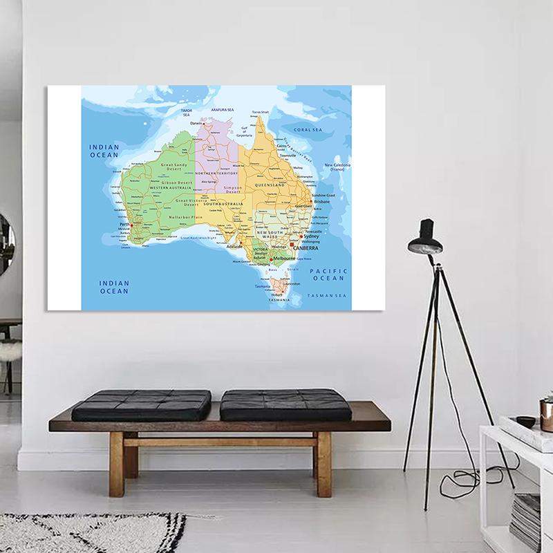 Английская серия карт Карта Австралии Линейная карта Холст Картина Гостиная Украшение дома Детские школьные принадлежности