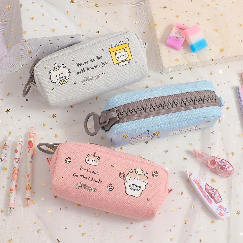 Большая емкость мультяшный холст пенал письменные принадлежности мультяшный молния пенал для карандашей дети