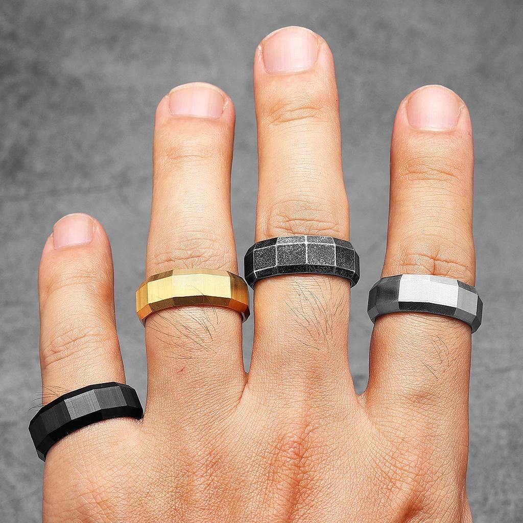 Geometric Cuts Men Rings Stainless Steel Vintage Luxury Simple Punk New In Women Jewelry Fashion Accessories Gift