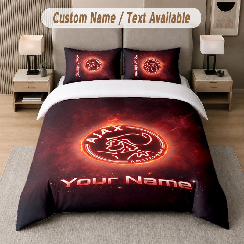 Custom Bedding Set Ajax Amsterdam Pattern, Print Name Text 1 Duvet Cover plus 2 Pillowcases Home Textile