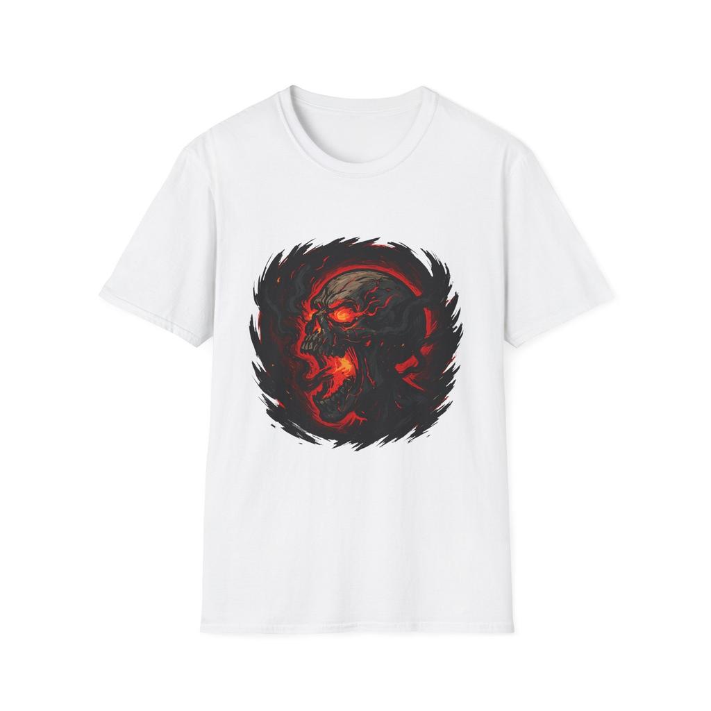 Unisex Softstyle T-Shirt Skull Fire Smoke Rage Halloween