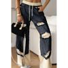 Ladies' High Waist Straight Leg Jeans - Street Style Sewing and Tearing Jeans, Regular Style Elegant Fashion Set, High Waist Jeans