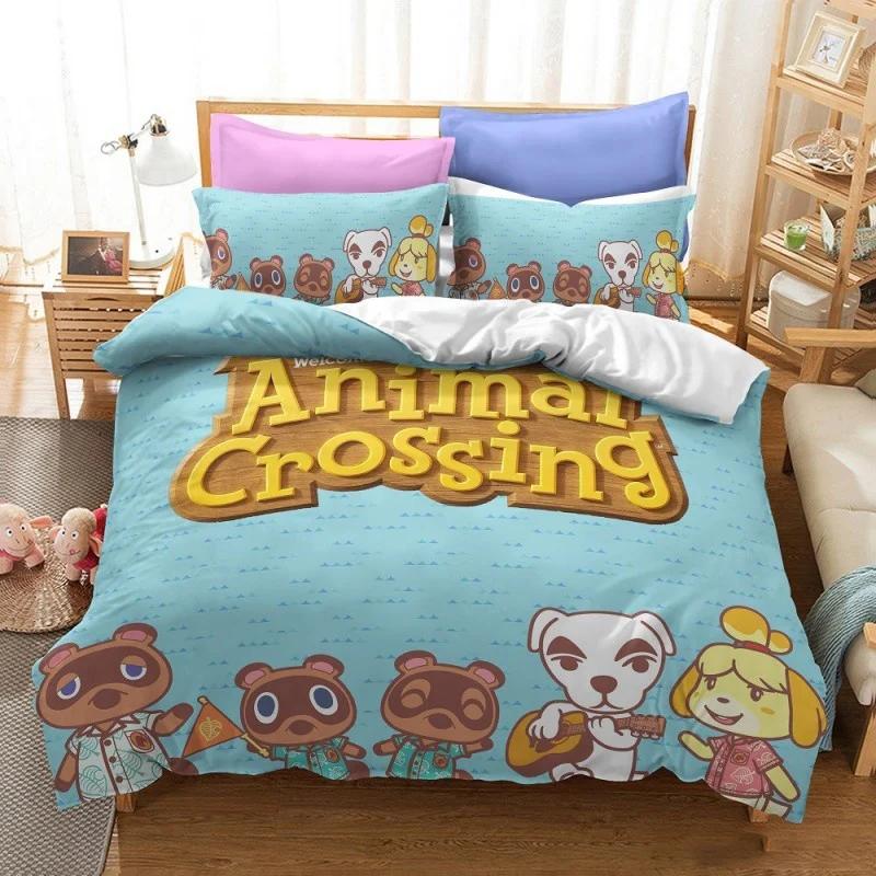 Набор постельного белья Animal Crossing Мультяшная игра 3D Пододеяльник Двуспальный Полный Queen King Размер Постельное белье и чехлы Наборы наволочек Для детей