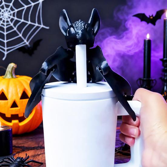 Хэллоуин Стакан Крышка для трубочки Многоразовая Пыленепроницаемая Непроливающаяся 3D-печатная Летучая мышь