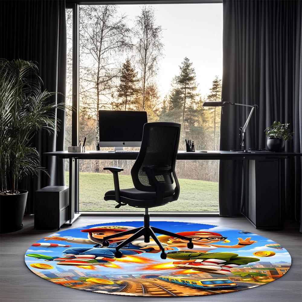 Subway Surfers Printed Round Rug Carpet Chair Rug Area Rug Entryway Doormats,for Office Chair Living Room Bedroom Kitchen Room.