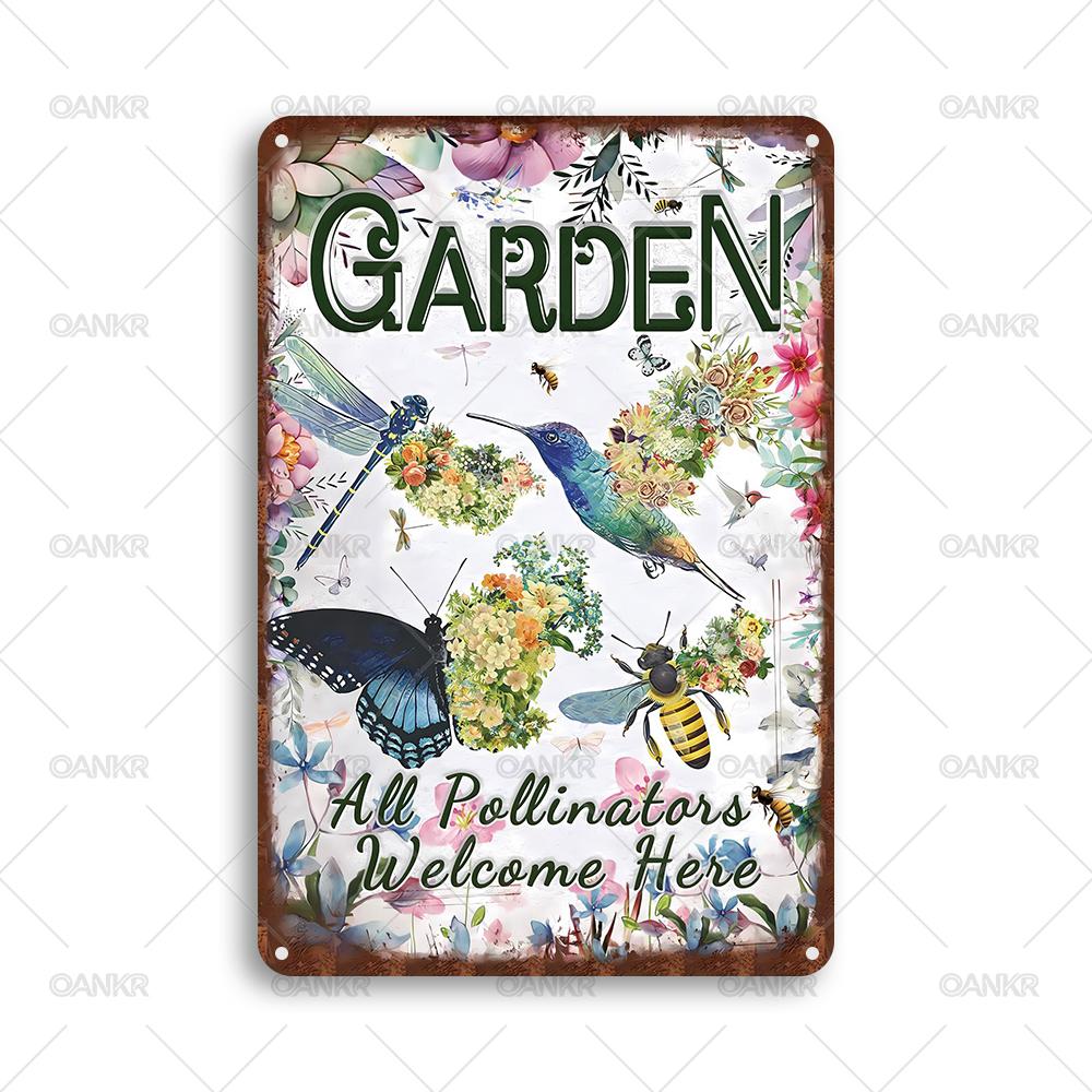 Vintage Garden Art Poster Metal Tin Sign Ideal Gift x Inch Birds Flower Bees Metal Signs for Bedroom Home Wall Decor Plaque