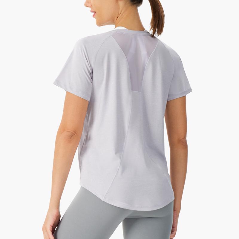 Женский свободный топ для йоги – дышащая сетчатая спинка, быстросохнущая футболка для бега, блузка для фитнеса с коротким рукавом