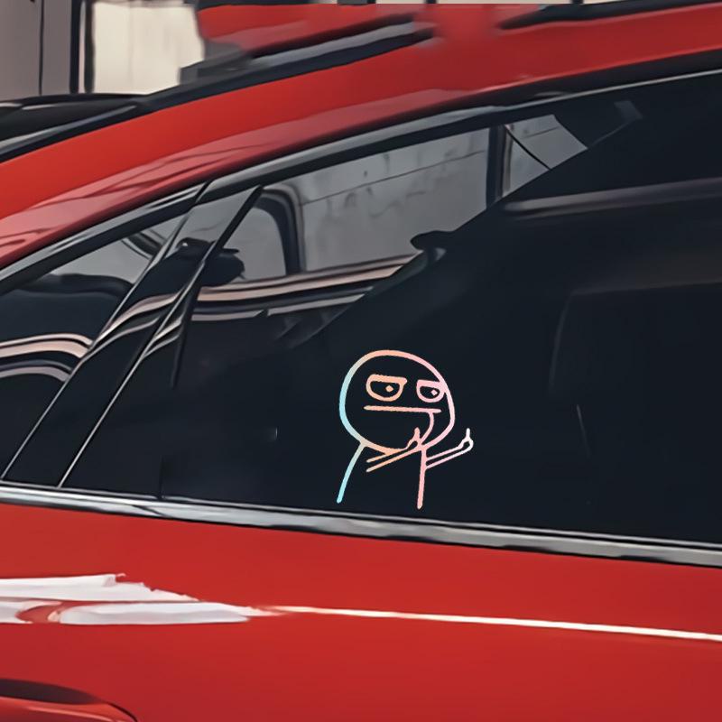 Funny Middle Finger Cartoon Car Stickers: Reflective Body Decals with Contempt and Personality