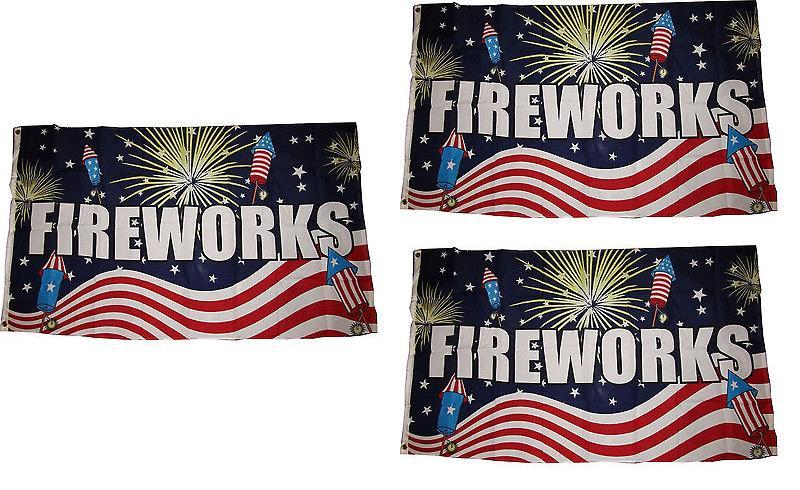 Fireworks Letter Pattern Polyester Festival Flag For Outdoor Decoration And Special Occasions