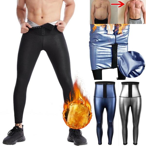 Мужские спортивные штаны для пота, спортивные леггинсы, одежда для сауны, штаны с высокой талией, формирующие живот с корсетом