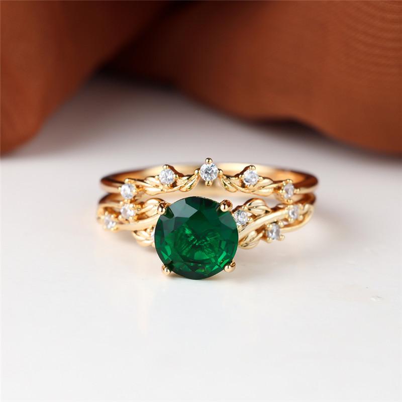 Luxury Female Crystal Red Zircon Stone Engagement Ring Set Cute Wedding Jewelry For Women