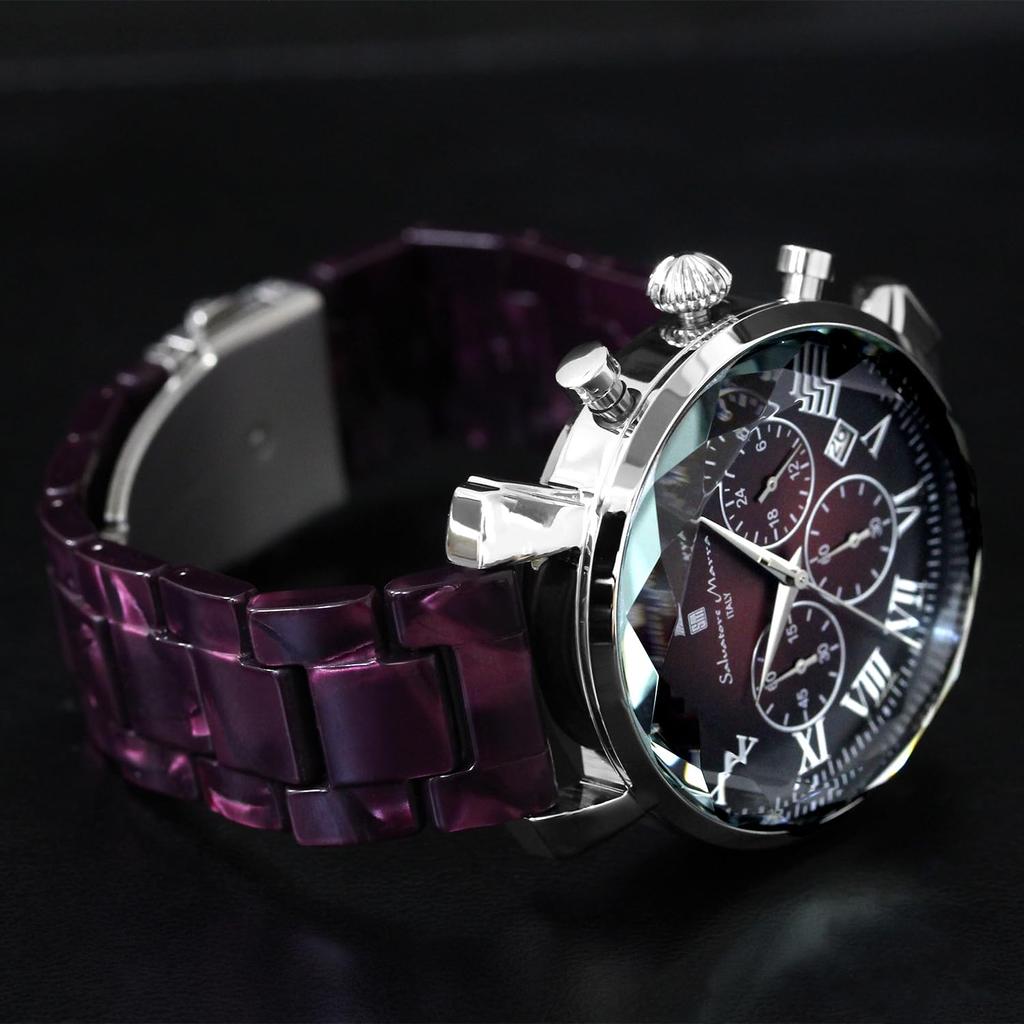 Salvatore Marra Men's Multifaceted Crystal Chronograph Watch with Acetate Strap, Gradient Purple (SM19104A-SSPL)