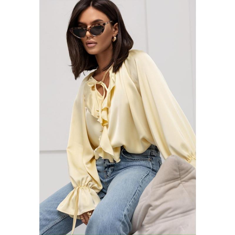 JKASHDK Women's Fashion Casual Spring Autumn Solid Color Print Long Sleeve V-Neck Blouses & Shirts