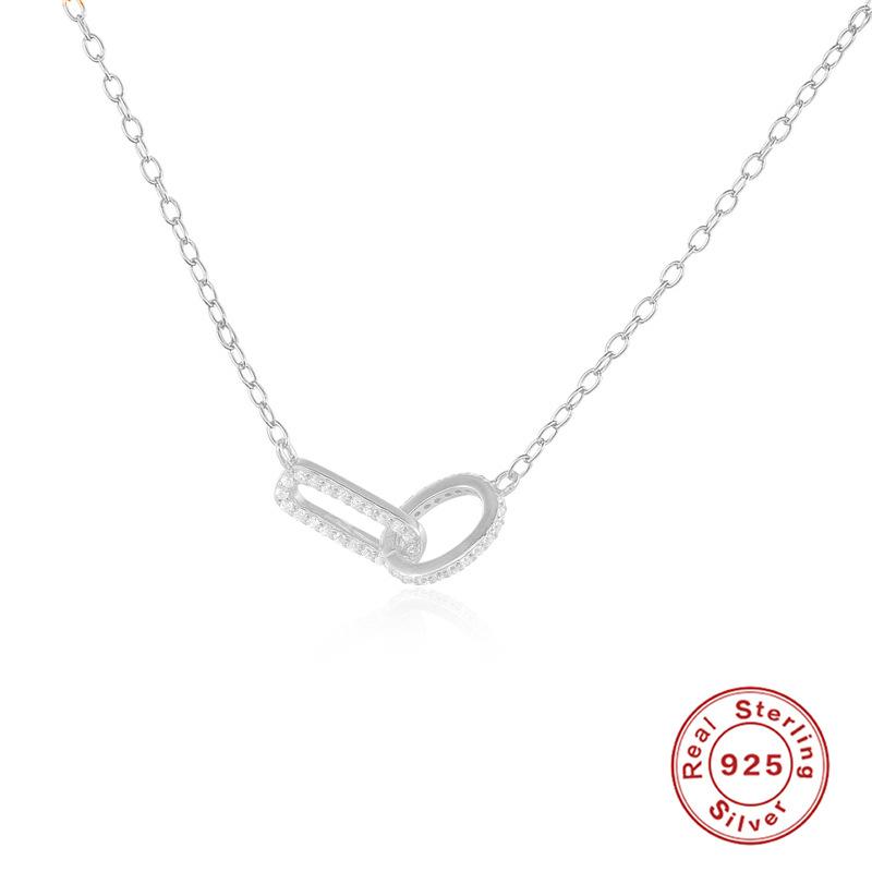 Ожерелье с подвеской из стерлингового серебра 925 пробы с геометрическим узором и классическими переплетенными бриллиантами на ключицу