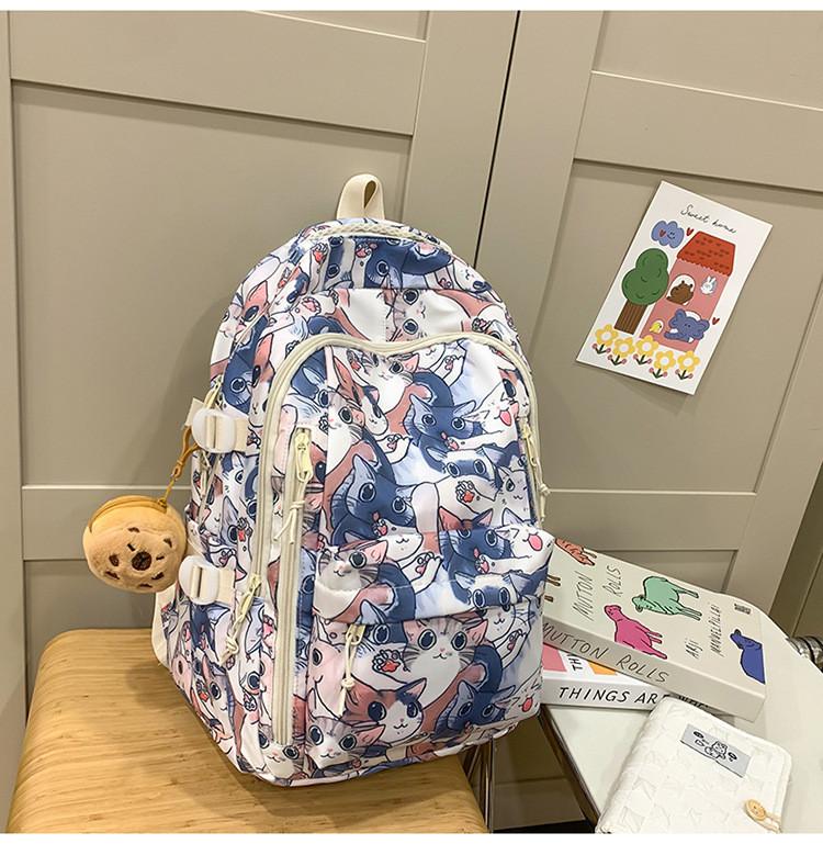 Backpack Capacity Large With Cartoon Cat Dog And Bear Print Designs For Daily