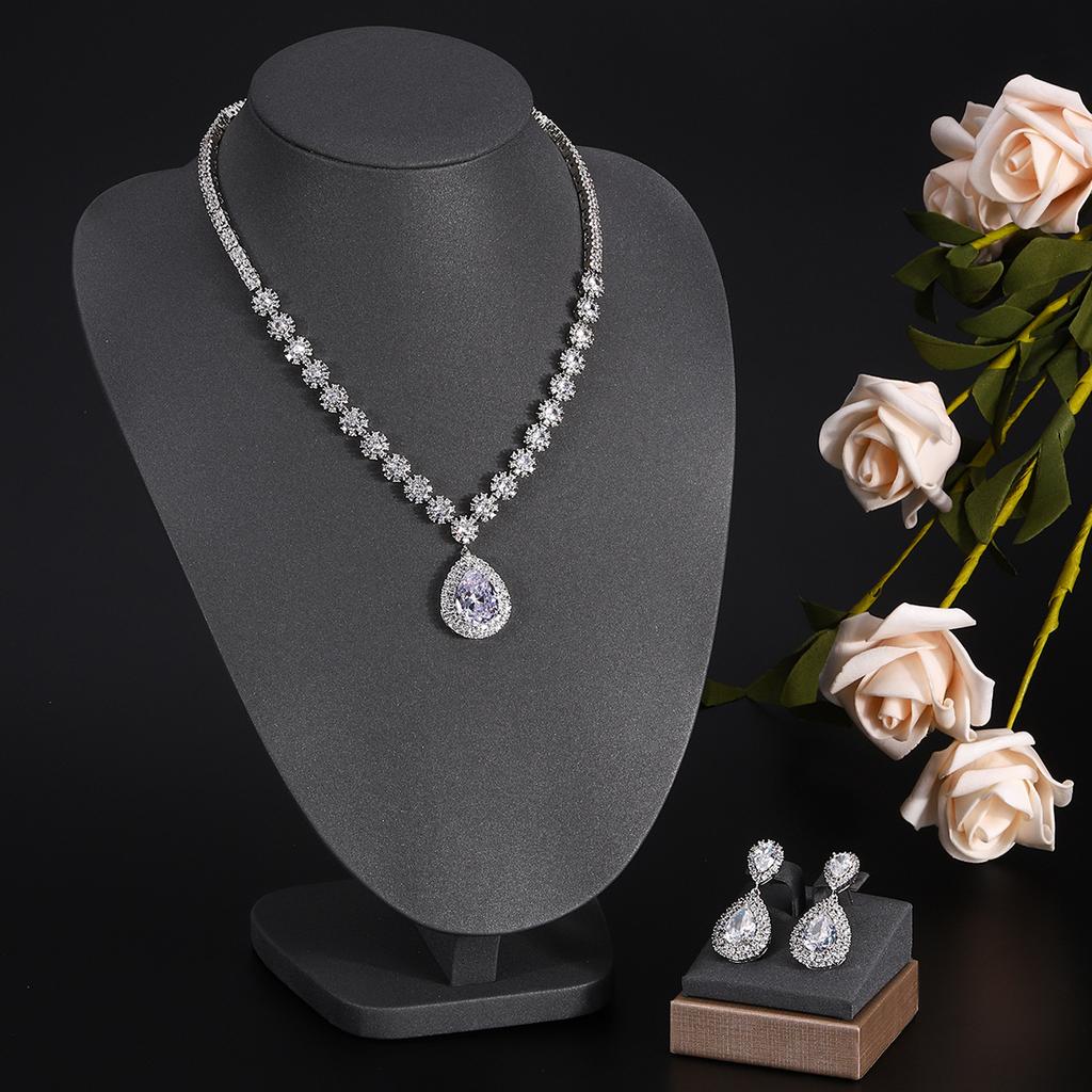 Ювелирные изделия в европейском и американском стиле, ожерелье с каплями воды из циркона, женственное свадебное платье, высококачественные свадебные украшения, комплект сережек-гвоздиков