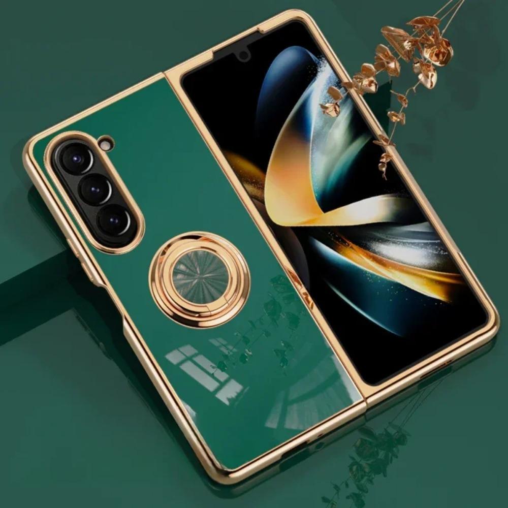 Роскошный противоударный чехол Hard Shell для Samsung Galaxy Z Fold 6 5 4 Fold6 Fold5 Fold4 5G Cover Electroplating Magnetic Ring Holder Phone Case