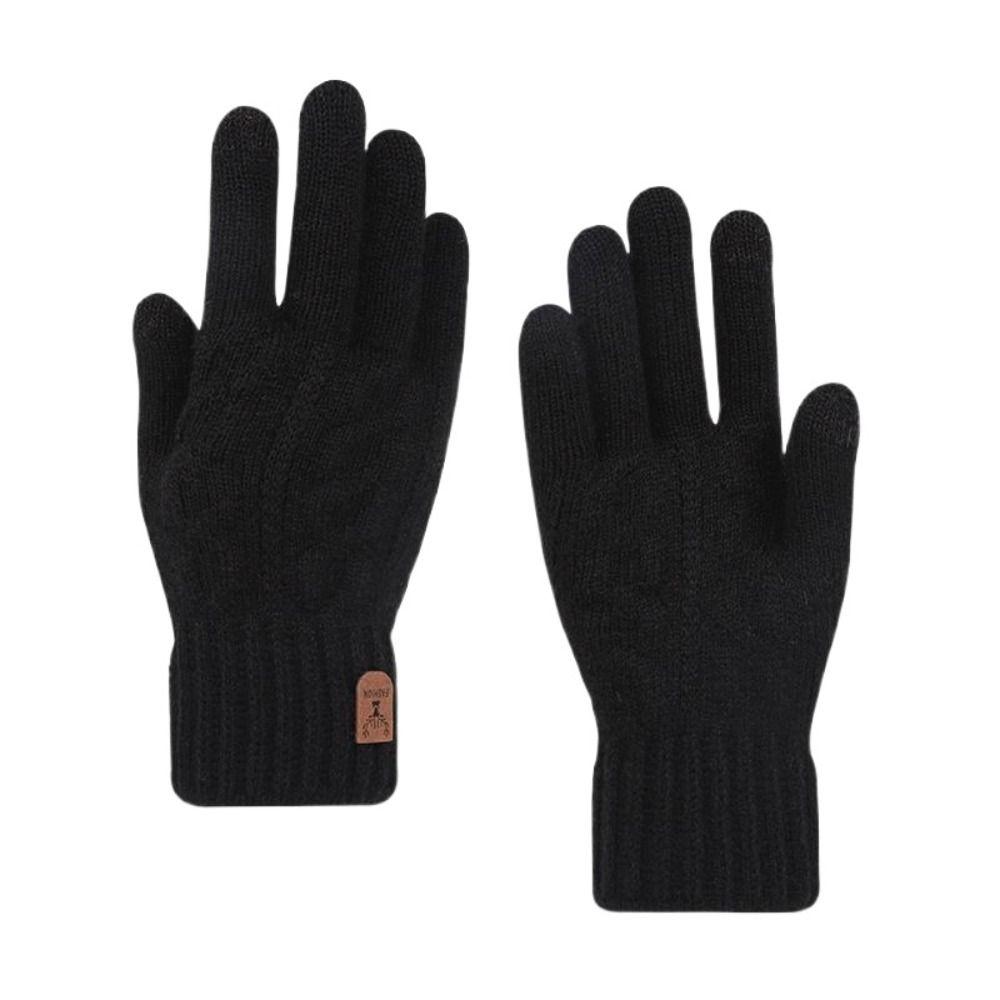 Wool Men Knitted Gloves Solid Color Full Finger Gloves Nonslip Knitted Woolen Gloves  Outdoor